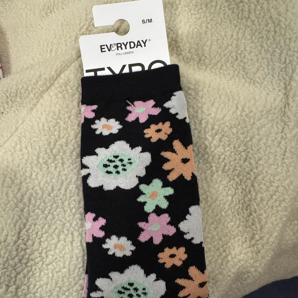 NWT Colorful Floral Black Socks